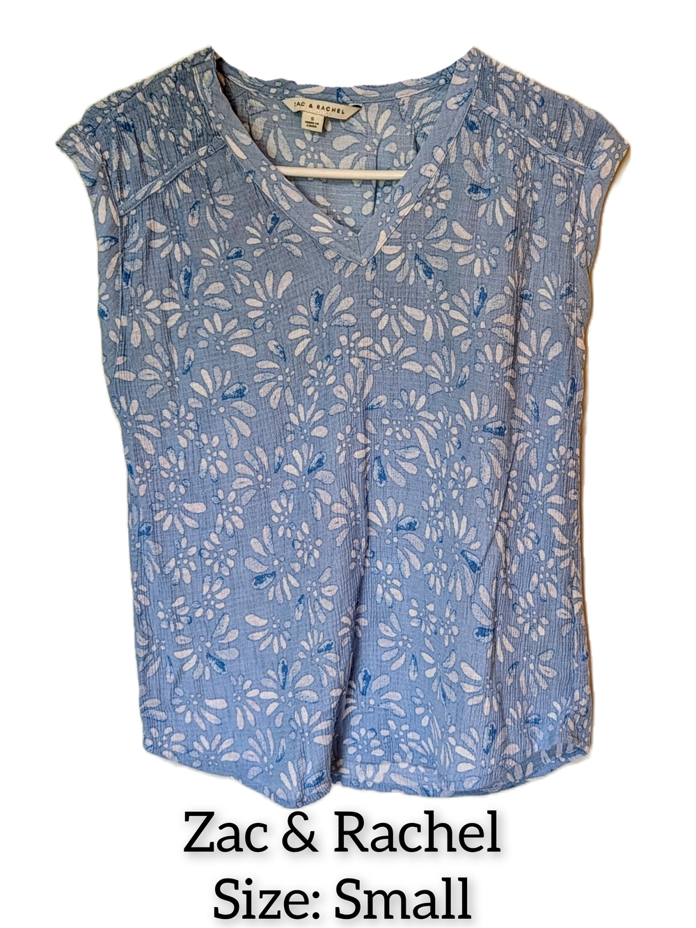 Zac & Rachel Pale Blue Floral V-Neck Cap Sleeve Blouse